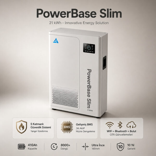 11 Mukashi PowerBase Slim 48V 21kWh Home Energy Storage Battery 51.2V 410Ah Wall/Floor-Mounted IP52 WiFi Bluetooth LiFePO4 Residential Battery