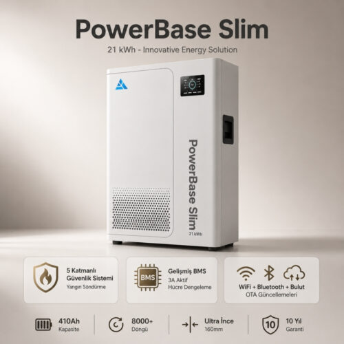 Mukashi PowerBase Slim 48V 21kWh Home Energy Storage Battery 51.2V 410Ah Wall/Floor-Mounted IP52 WiFi Bluetooth LiFePO4 Residential Battery